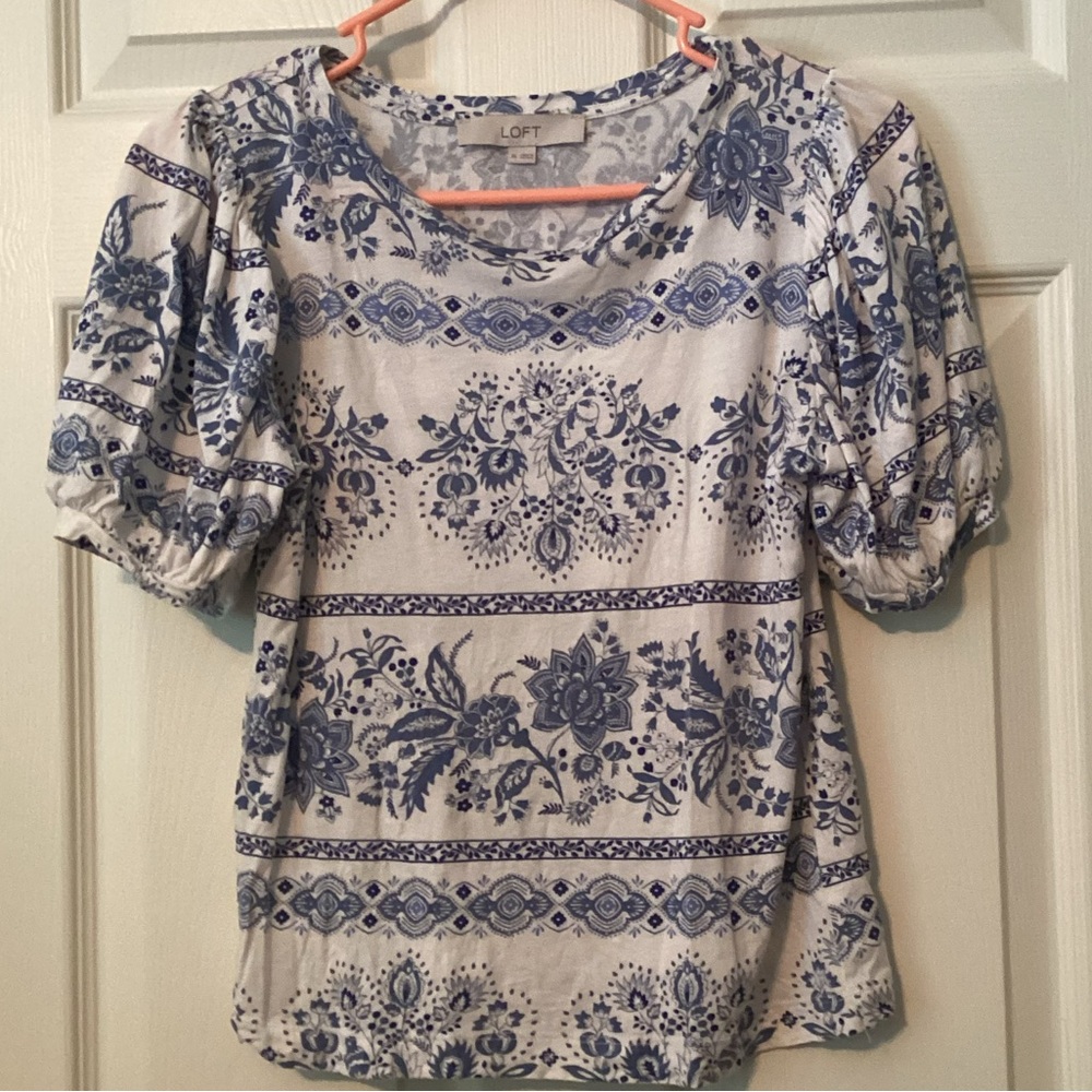 Loft blue and white top, XS